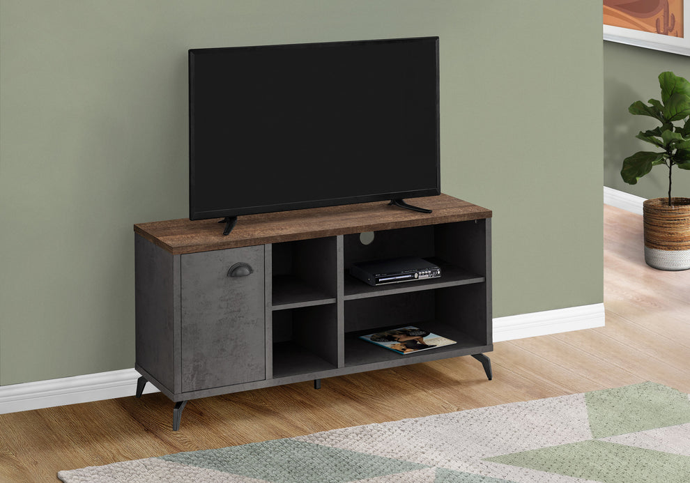 Brown And Gray Distressed Reclaimed Wood Enclosed and Open Storage TV Stand By Homeroots | TV Stands | Modishstore - 3
