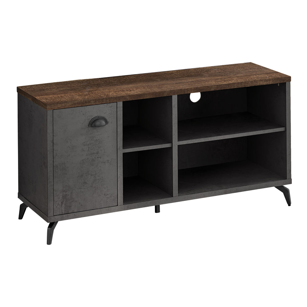 Brown And Gray Distressed Reclaimed Wood Enclosed and Open Storage TV Stand By Homeroots | TV Stands | Modishstore - 2