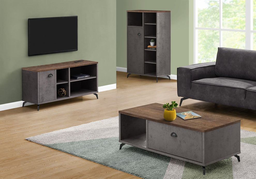 Brown And Gray Distressed Reclaimed Wood Enclosed and Open Storage TV Stand By Homeroots | TV Stands | Modishstore - 4