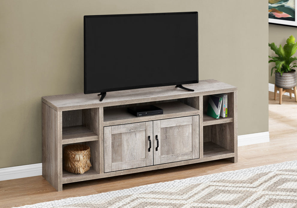 Taupe Distressed Wood Enclosed and Open Storage TV Stand By Homeroots | TV Stands | Modishstore - 2