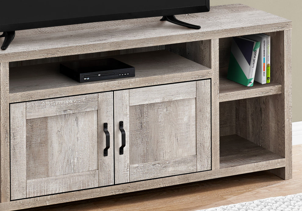 Taupe Distressed Wood Enclosed and Open Storage TV Stand By Homeroots | TV Stands | Modishstore - 3