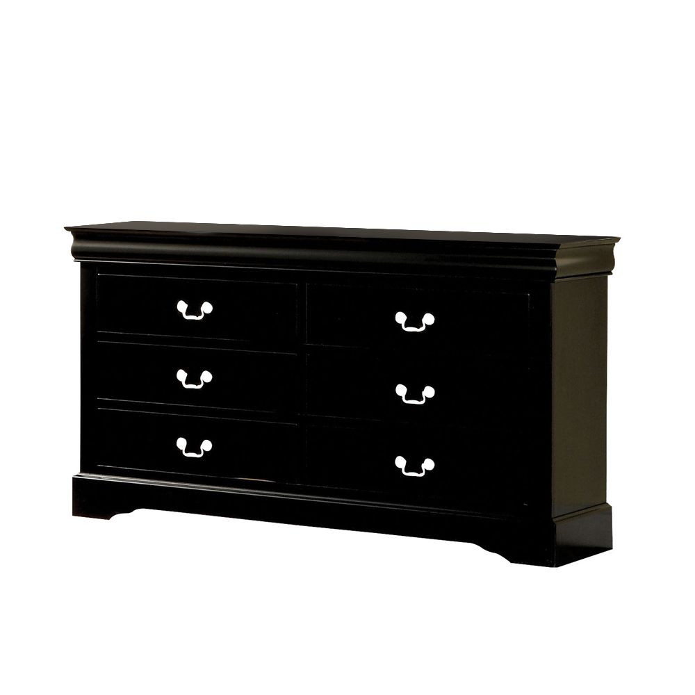 Black Solid and Manufactured Wood Six Drawer Double Dresser By Homeroots | Dressers | Modishstore - 7