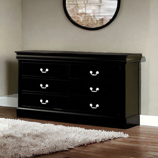 Black Solid and Manufactured Wood Six Drawer Double Dresser By Homeroots | Dressers | Modishstore - 1