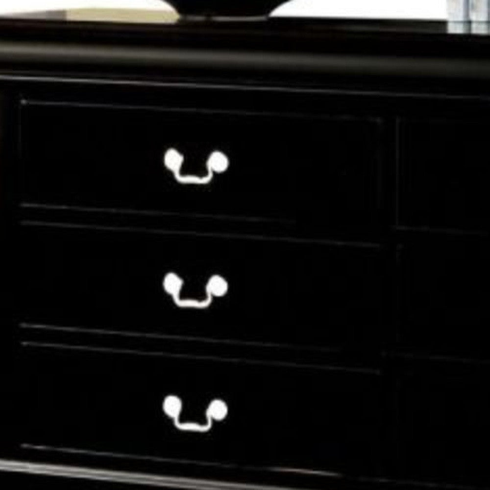 Black Solid and Manufactured Wood Six Drawer Double Dresser By Homeroots | Dressers | Modishstore - 4