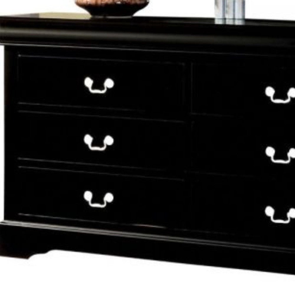 Black Solid and Manufactured Wood Six Drawer Double Dresser By Homeroots | Dressers | Modishstore - 5