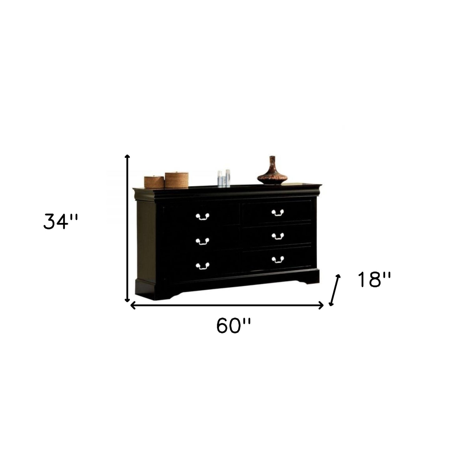 Black Solid and Manufactured Wood Six Drawer Double Dresser By Homeroots | Dressers | Modishstore - 6