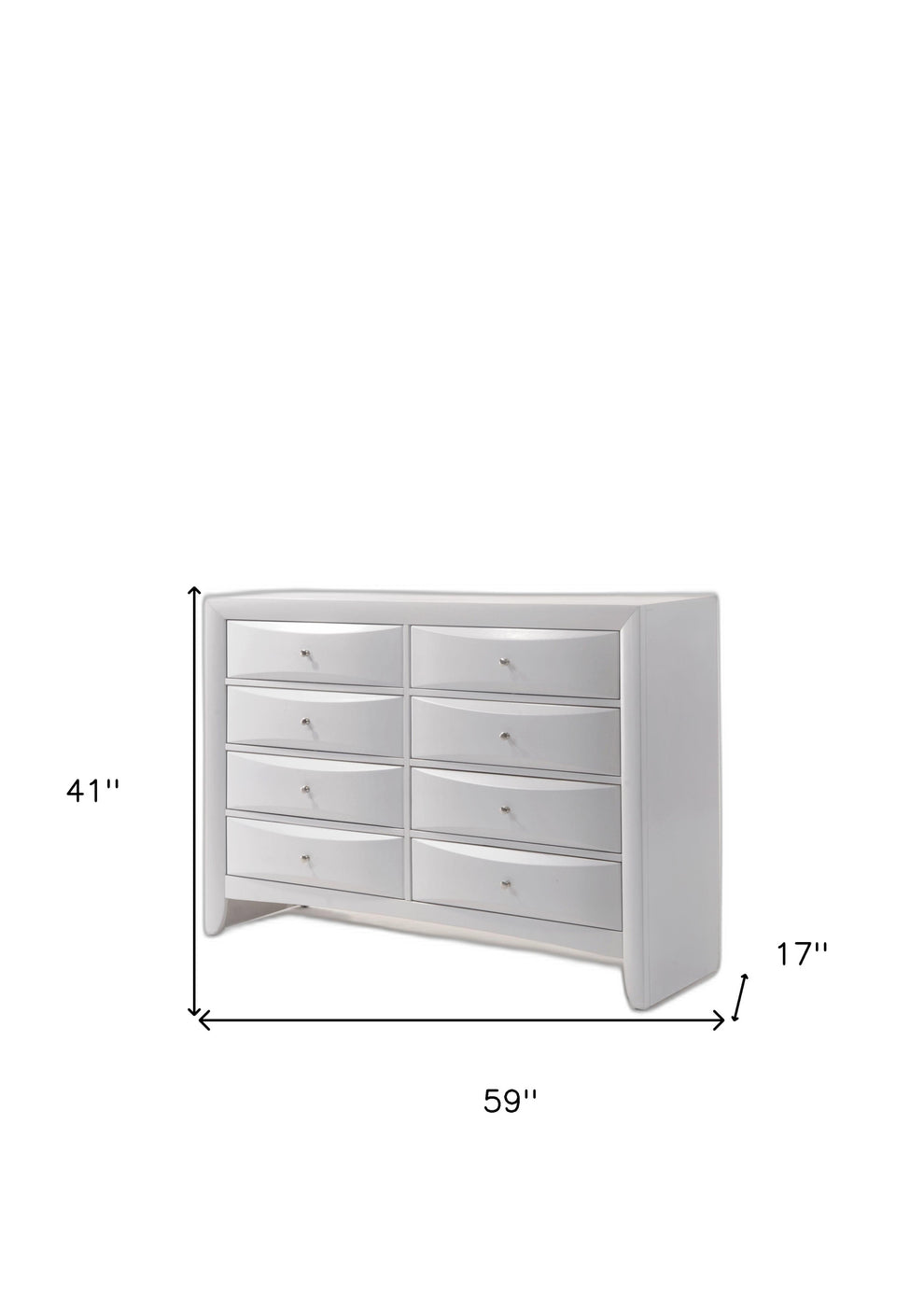 White Solid and Manufactured Wood Eight Drawer Double Dresser By Homeroots | Dressers | Modishstore - 5