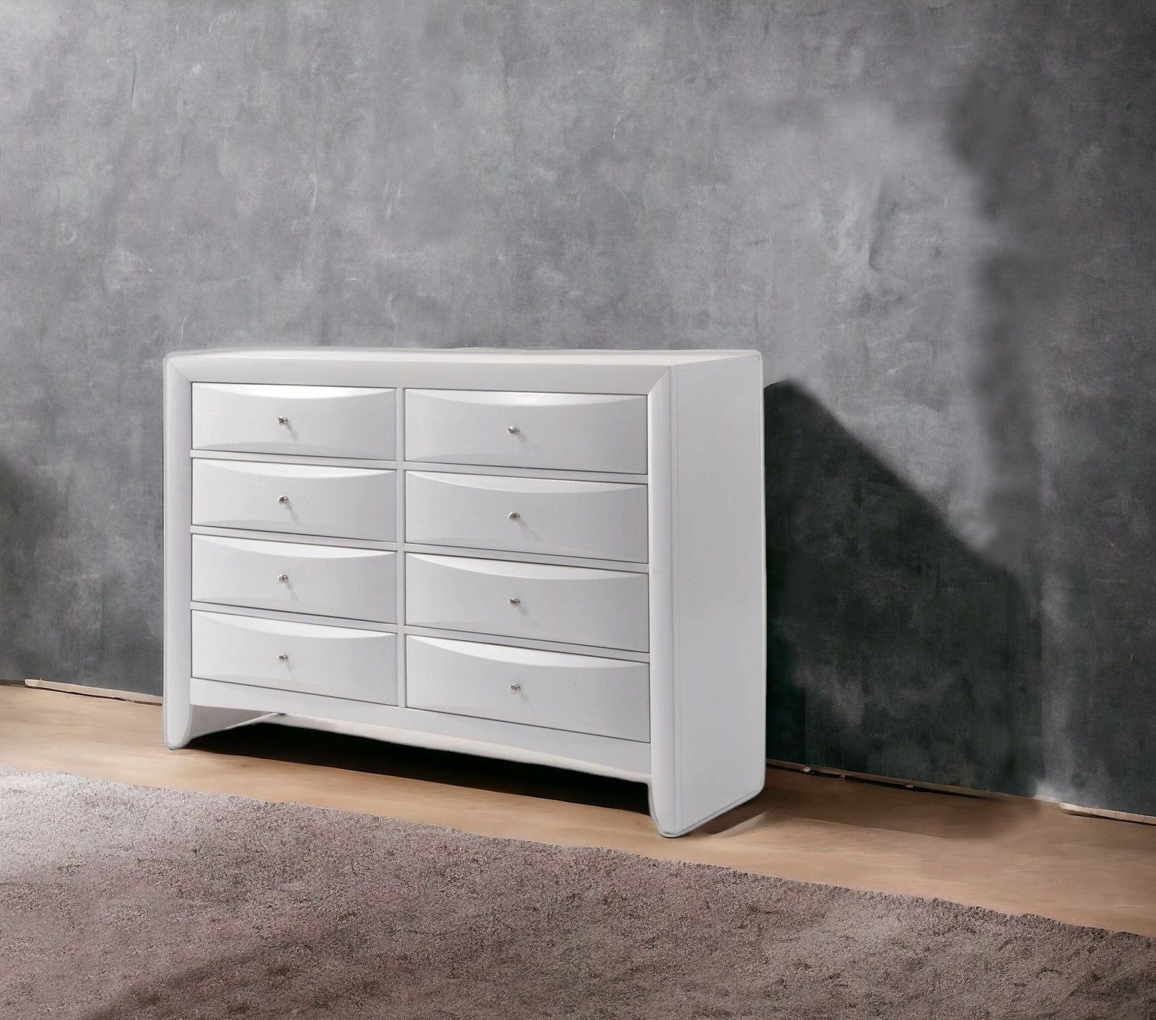 White Solid and Manufactured Wood Eight Drawer Double Dresser By Homeroots | Dressers | Modishstore - 6