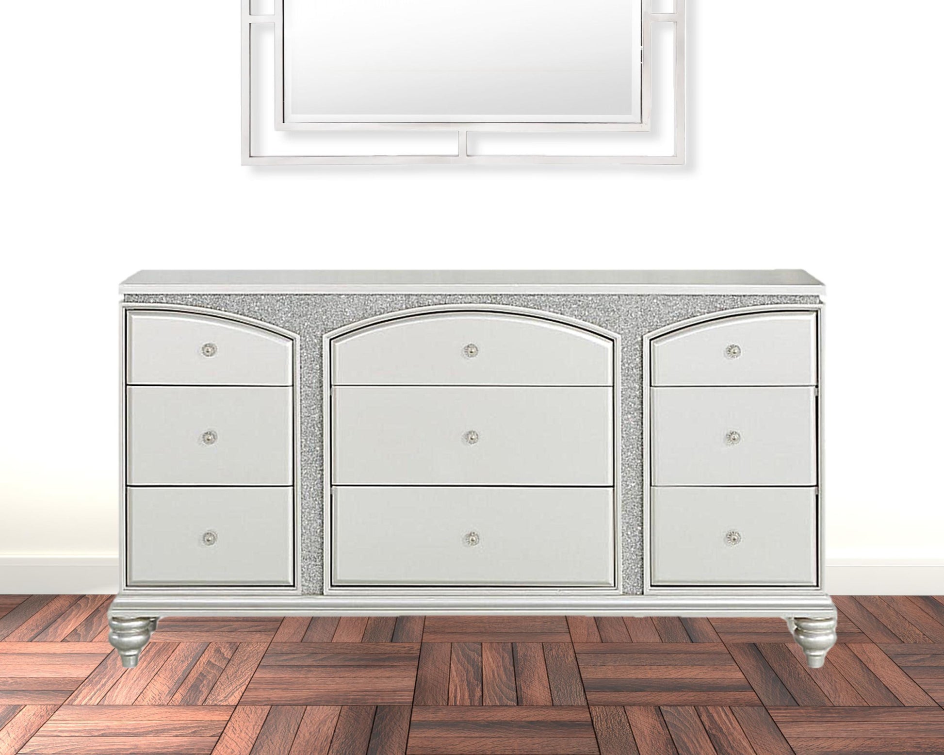 Platinum Manufactured Wood Nine Drawer Dresser By Homeroots | Dressers | Modishstore - 5