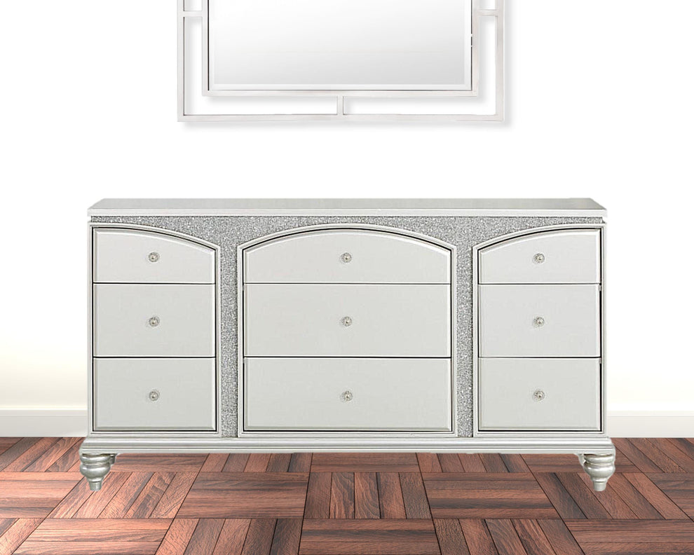 Platinum Manufactured Wood Nine Drawer Dresser By Homeroots | Dressers | Modishstore - 5