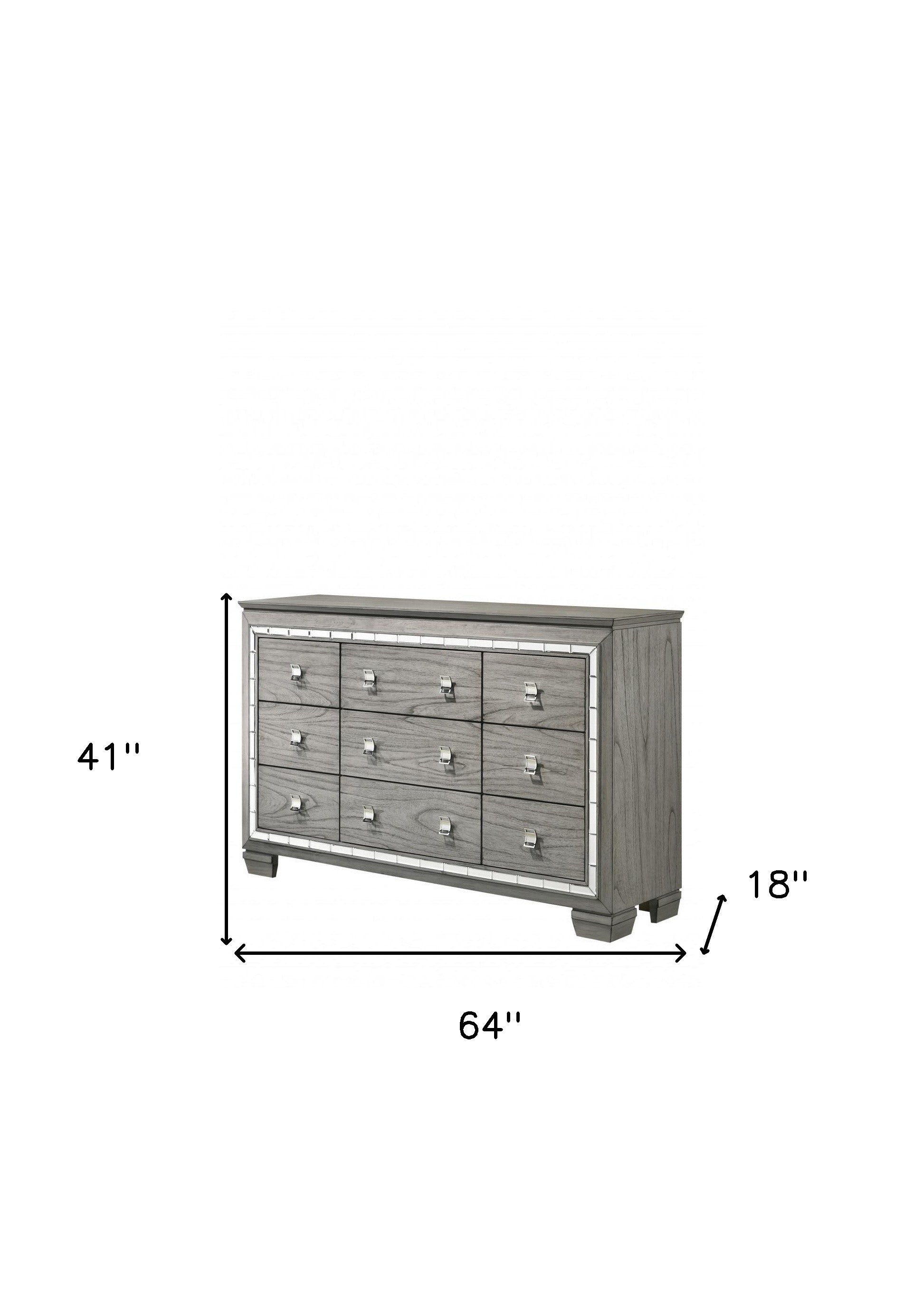 Light Gray Solid and Manufactured Wood Nine Drawer Triple Dresser By Homeroots | Dressers | Modishstore - 3