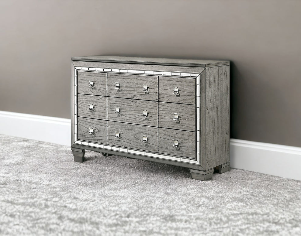 Light Gray Solid and Manufactured Wood Nine Drawer Triple Dresser By Homeroots | Dressers | Modishstore - 5