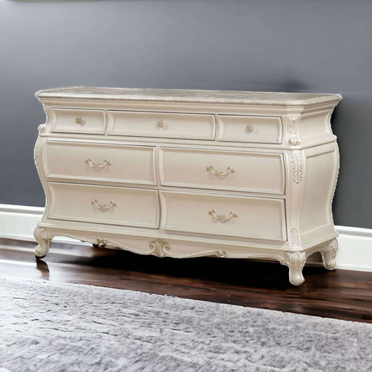 Pearl Solid and Manufactured Wood Seven Drawer Triple Dresser By Homeroots | Dressers | Modishstore - 1