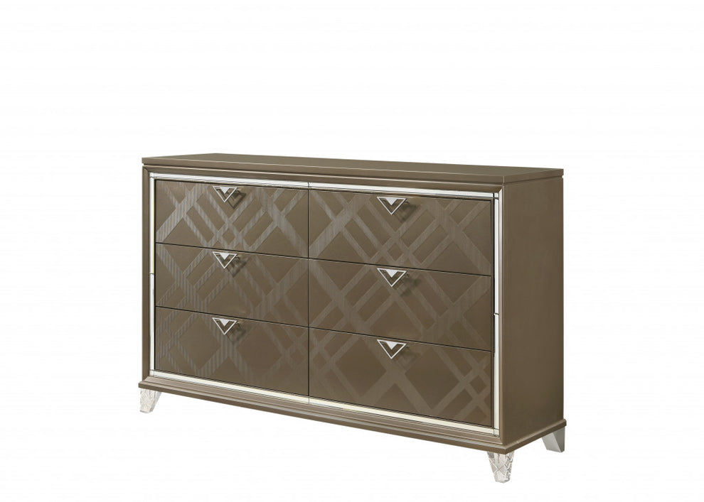 Champagne Solid and Manufactured Wood Six Drawer Double Dresser By Homeroots | Dressers | Modishstore - 2