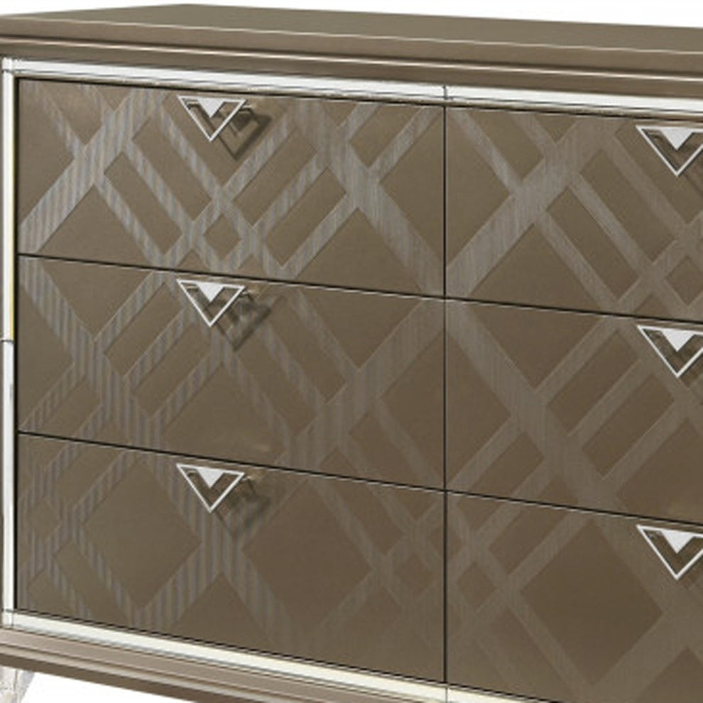 Champagne Solid and Manufactured Wood Six Drawer Double Dresser By Homeroots | Dressers | Modishstore - 3