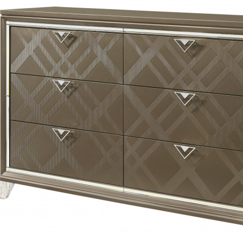 Champagne Solid and Manufactured Wood Six Drawer Double Dresser By Homeroots | Dressers | Modishstore - 4