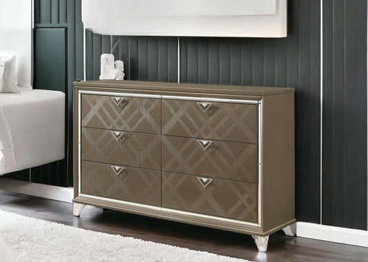 Champagne Solid and Manufactured Wood Six Drawer Double Dresser By Homeroots | Dressers | Modishstore - 1