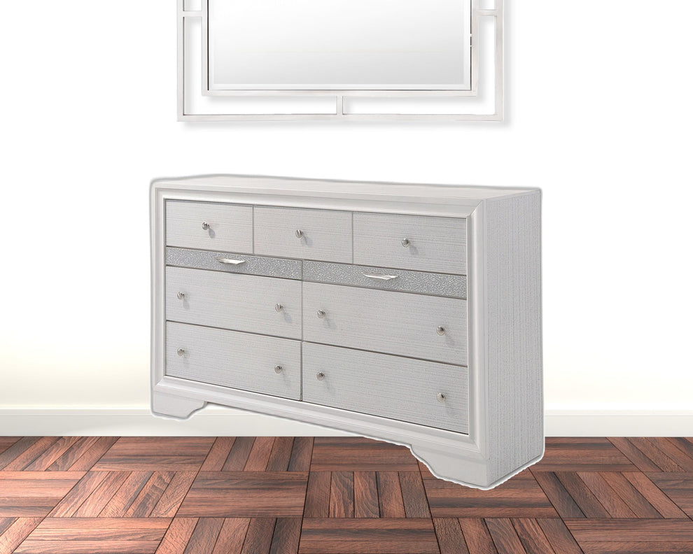 White Manufactured Wood Nine Drawer Triple Dresser By Homeroots | Dressers | Modishstore - 2
