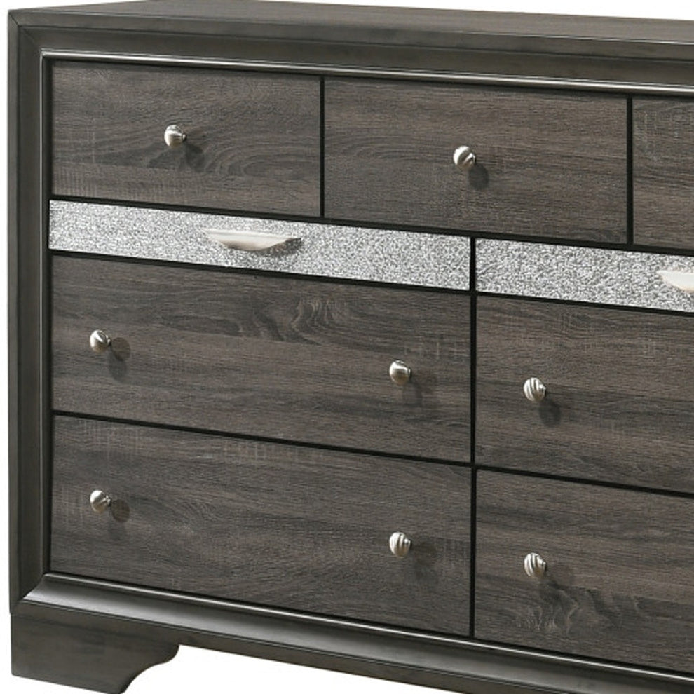 Gray Solid and Manufactured Wood Nine Drawer Triple Dresser By Homeroots | Dressers | Modishstore - 2