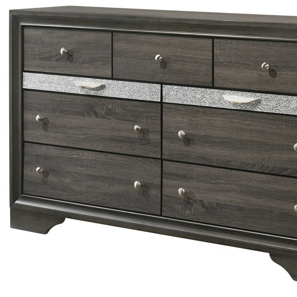 Gray Solid and Manufactured Wood Nine Drawer Triple Dresser By Homeroots | Dressers | Modishstore - 3