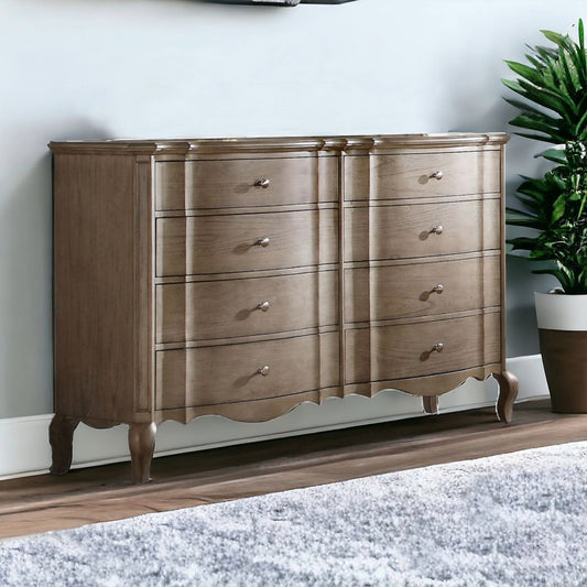 Taupe Solid and Manufactured Wood Eight Drawer Double Dresser By Homeroots | Dressers | Modishstore - 1