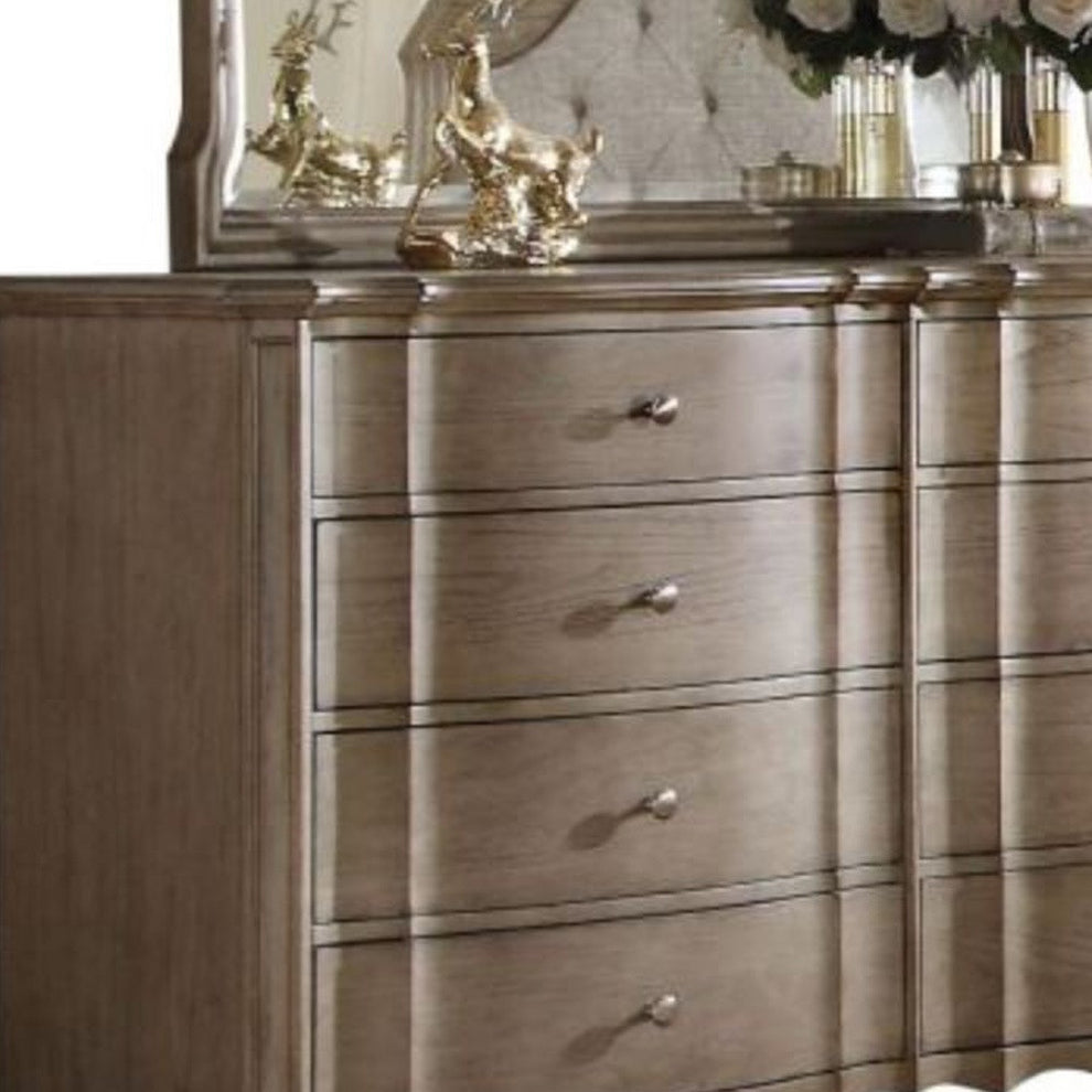 Taupe Solid and Manufactured Wood Eight Drawer Double Dresser By Homeroots | Dressers | Modishstore - 5