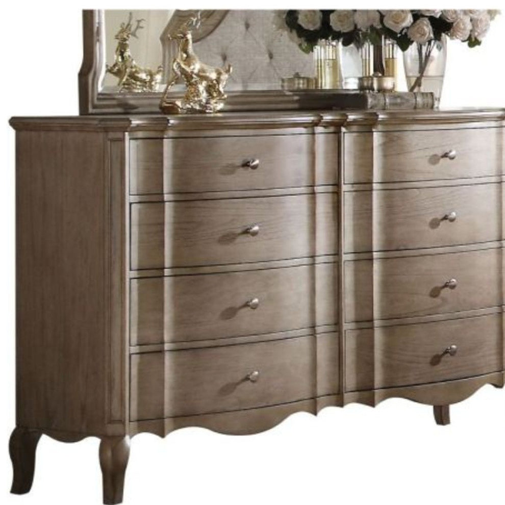 Taupe Solid and Manufactured Wood Eight Drawer Double Dresser By Homeroots | Dressers | Modishstore - 3
