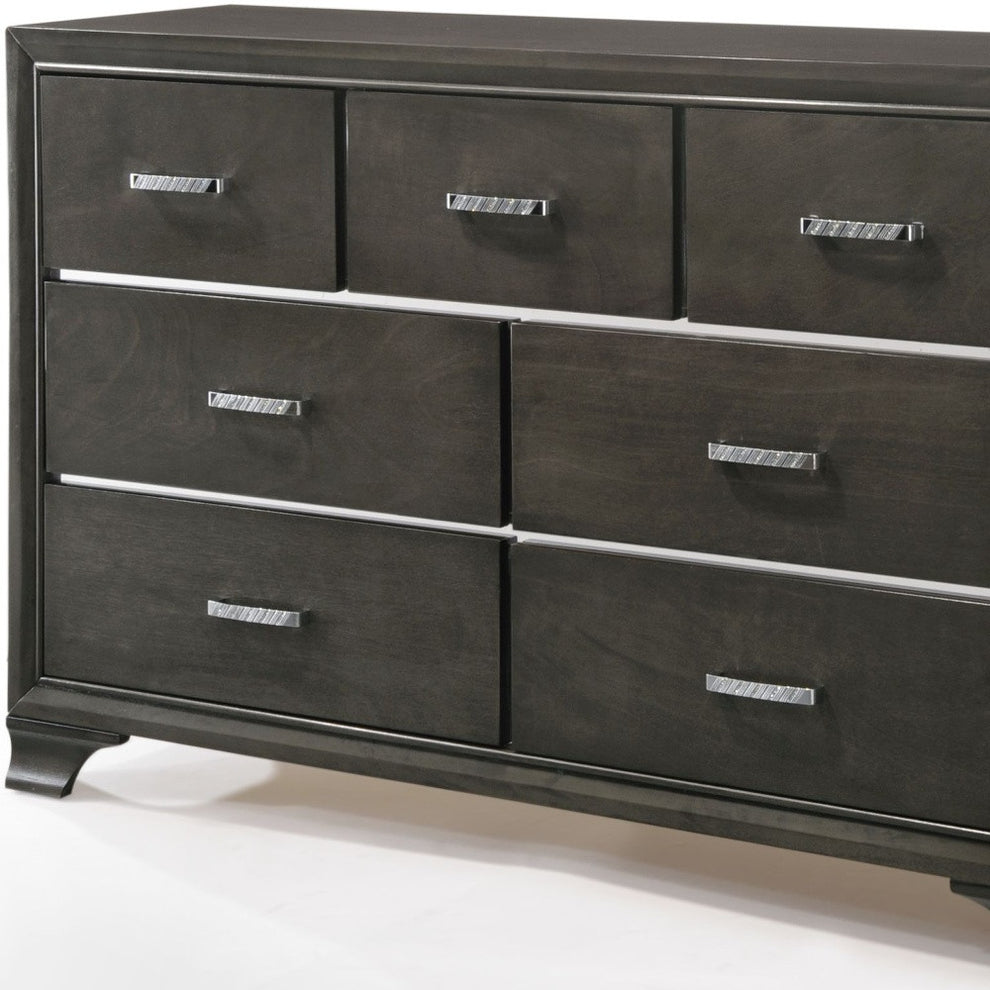 Gray Solid and Manufactured Wood Seven Drawer Triple Dresser By Homeroots | Dressers | Modishstore - 2