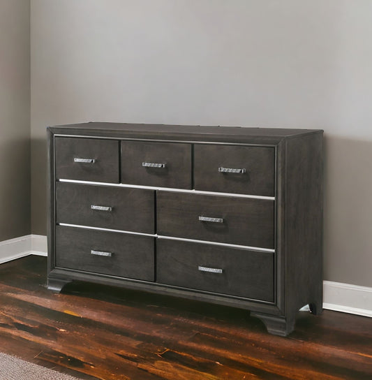 Gray Solid and Manufactured Wood Seven Drawer Triple Dresser By Homeroots | Dressers | Modishstore - 1