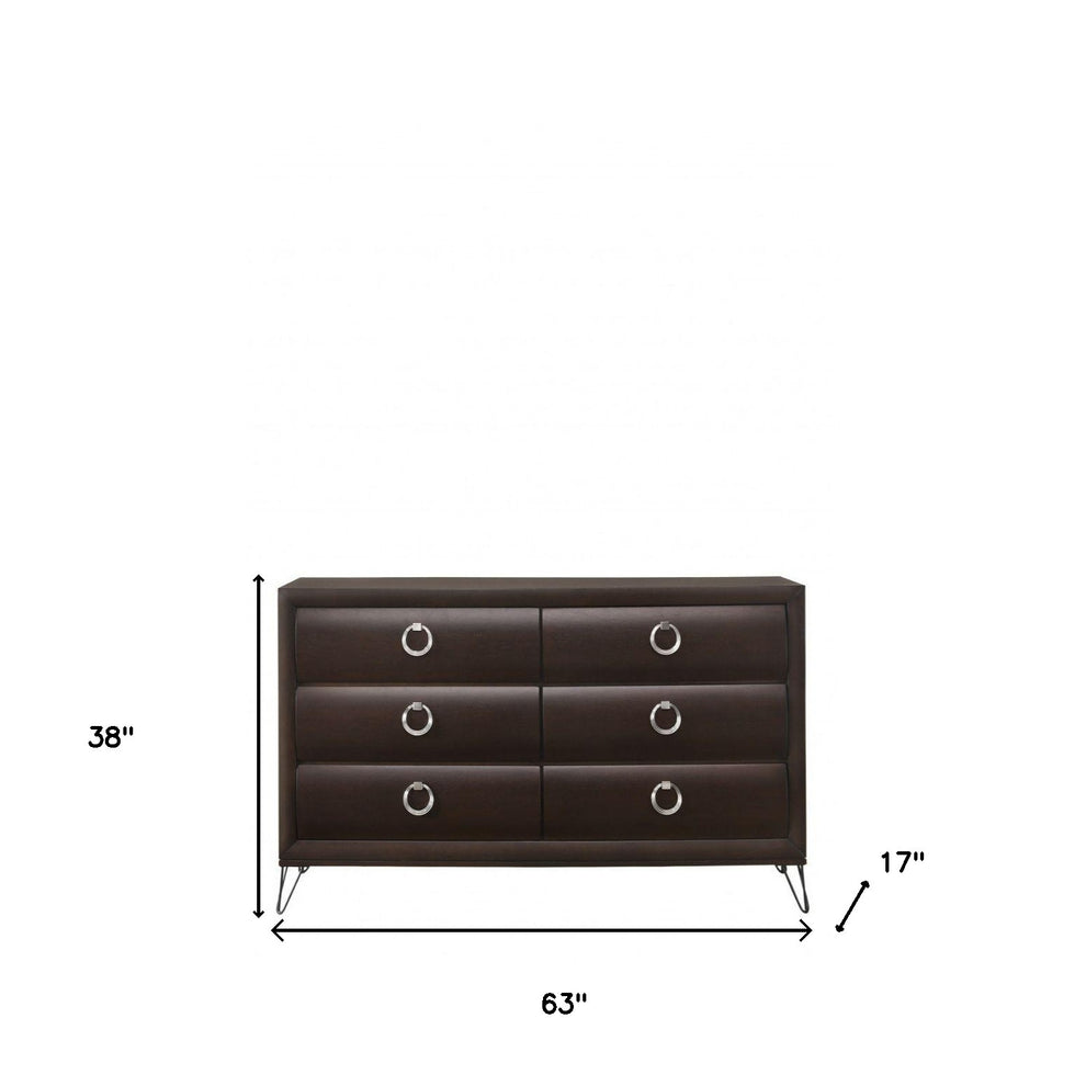 Merlot Solid and Manufactured Wood Six Drawer Double Dresser By Homeroots | Dressers | Modishstore - 5