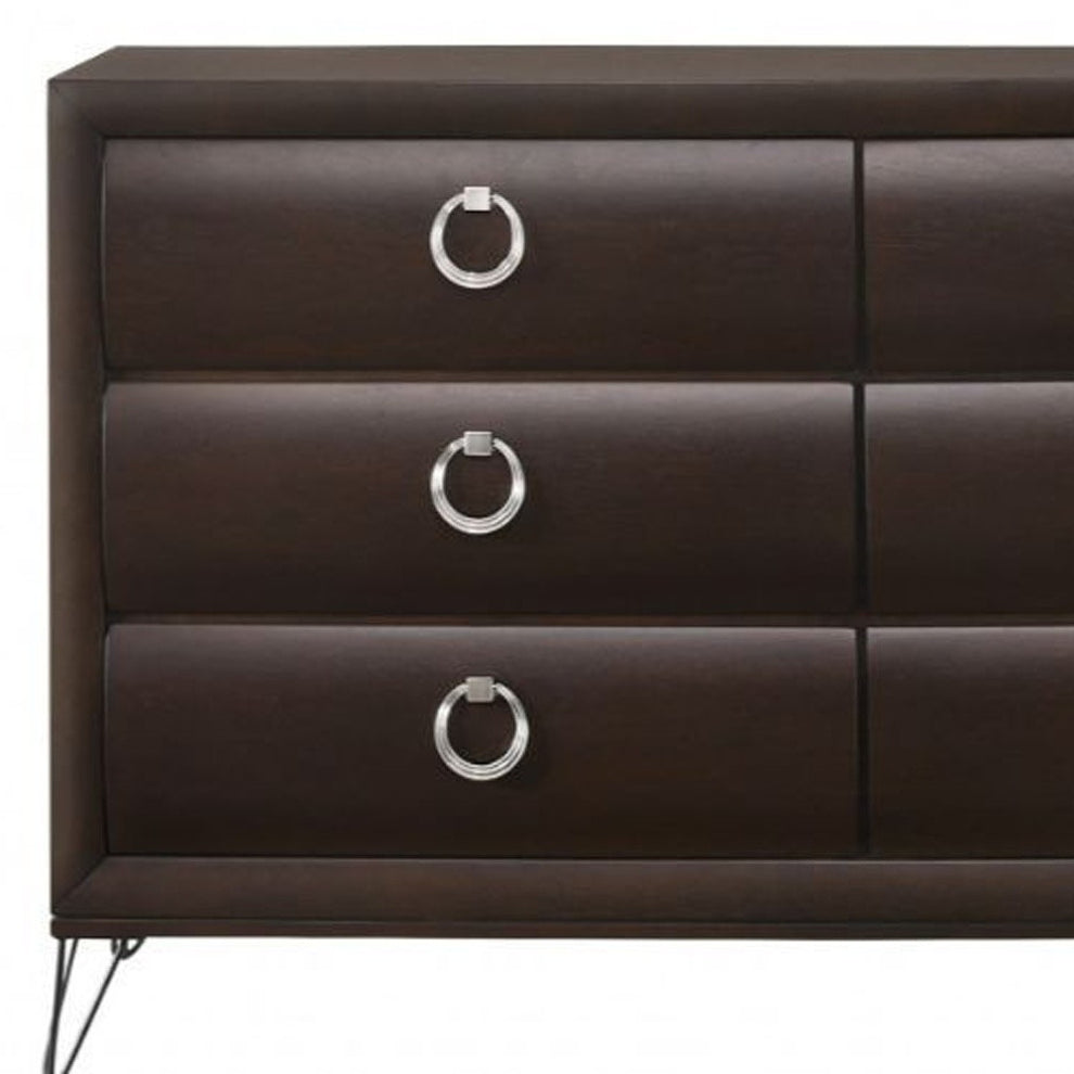 Merlot Solid and Manufactured Wood Six Drawer Double Dresser By Homeroots | Dressers | Modishstore - 2