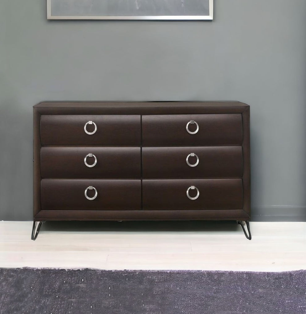 Merlot Solid and Manufactured Wood Six Drawer Double Dresser By Homeroots | Dressers | Modishstore - 6