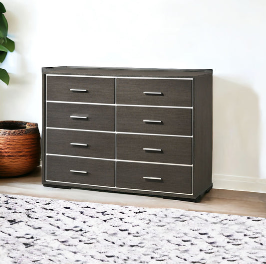 Gray Solid and Manufactured Wood Eight Drawer Double Dresser By Homeroots | Dressers | Modishstore - 1