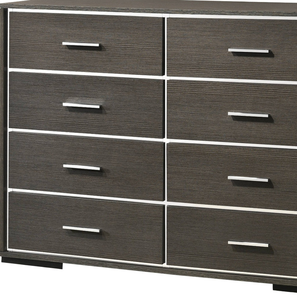 Gray Solid and Manufactured Wood Eight Drawer Double Dresser By Homeroots | Dressers | Modishstore - 5