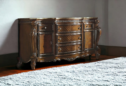 Brown Solid and Manufactured Wood Five Drawer Triple Dresser By Homeroots | Dressers | Modishstore - 1