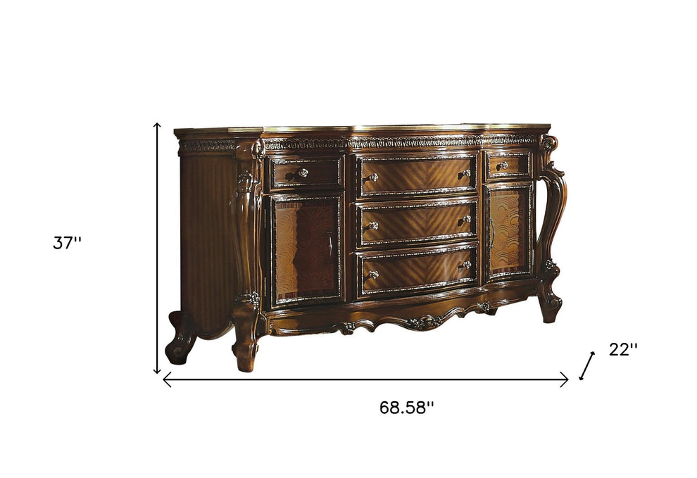 Brown Solid and Manufactured Wood Five Drawer Triple Dresser By Homeroots | Dressers | Modishstore - 6