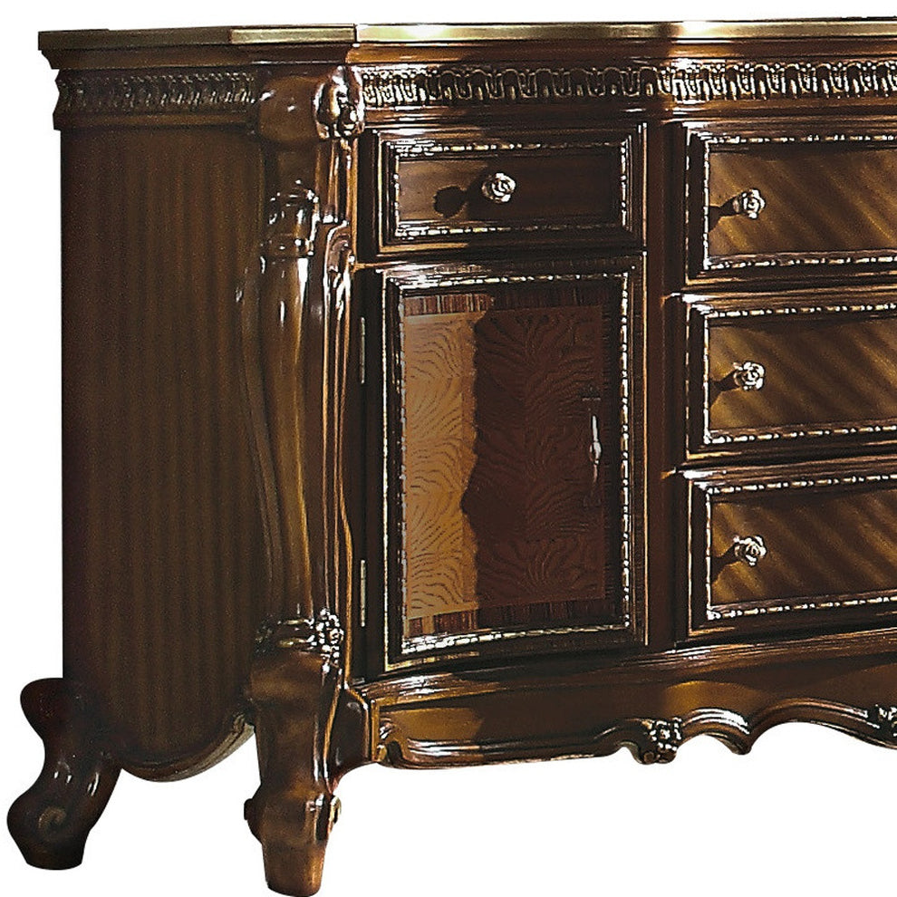 Brown Solid and Manufactured Wood Five Drawer Triple Dresser By Homeroots | Dressers | Modishstore - 5