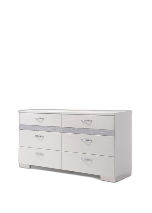 White High Gloss Manufactured Wood Eight Drawer Double Dresser By Homeroots | Dressers | Modishstore - 1