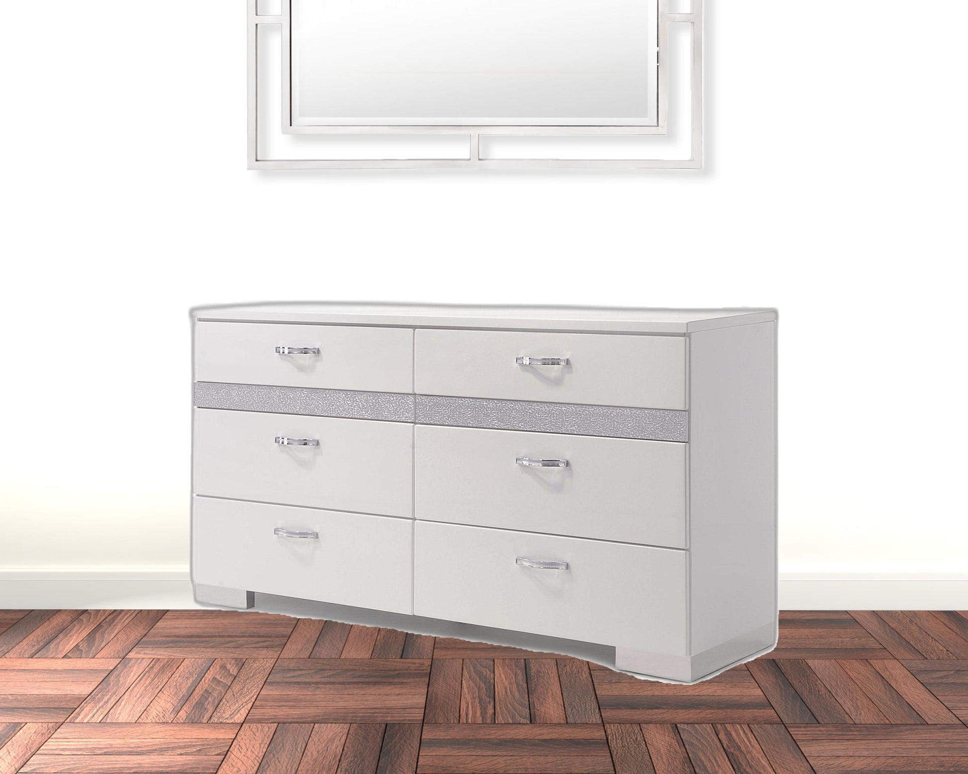 White High Gloss Manufactured Wood Eight Drawer Double Dresser By Homeroots | Dressers | Modishstore - 5