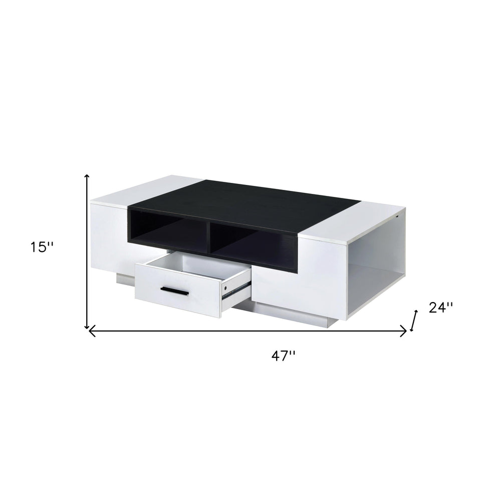 Black and White Wood Floor Shelf Coffee Table With Drawer And Three Shelves By Homeroots | Coffee Tables | Modishstore - 4