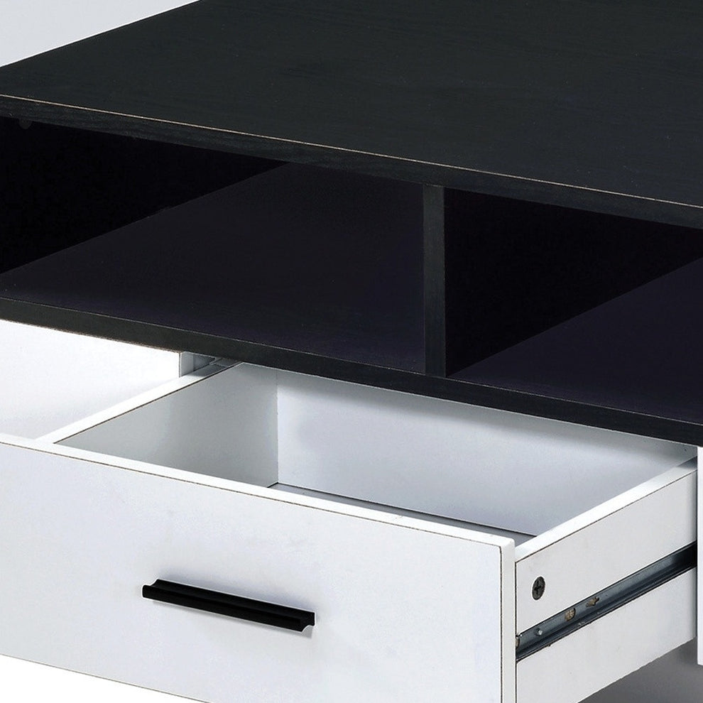 Black and White Wood Floor Shelf Coffee Table With Drawer And Three Shelves By Homeroots | Coffee Tables | Modishstore - 2