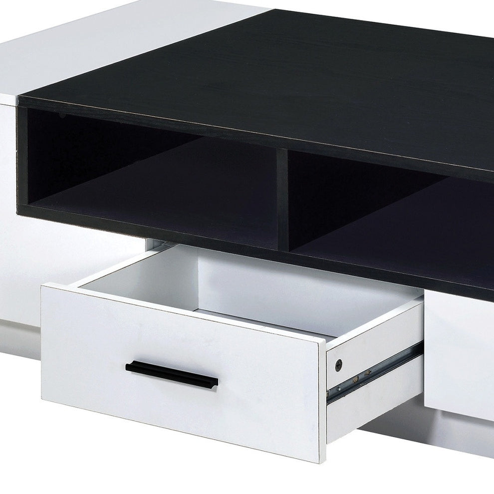 Black and White Wood Floor Shelf Coffee Table With Drawer And Three Shelves By Homeroots | Coffee Tables | Modishstore - 3
