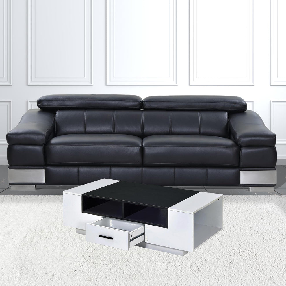 Black and White Wood Floor Shelf Coffee Table With Drawer And Three Shelves By Homeroots | Coffee Tables | Modishstore - 5