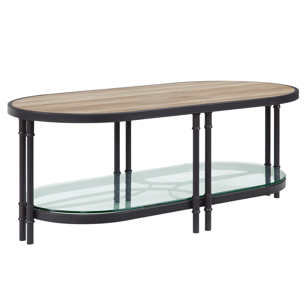 Natural Metal Oval Sled Coffee Table With Shelf By Homeroots | Coffee Tables | Modishstore - 2
