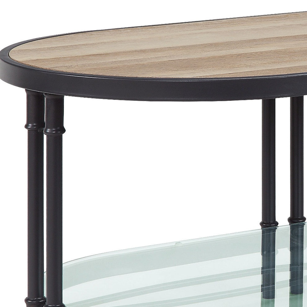 Natural Metal Oval Sled Coffee Table With Shelf By Homeroots | Coffee Tables | Modishstore - 4