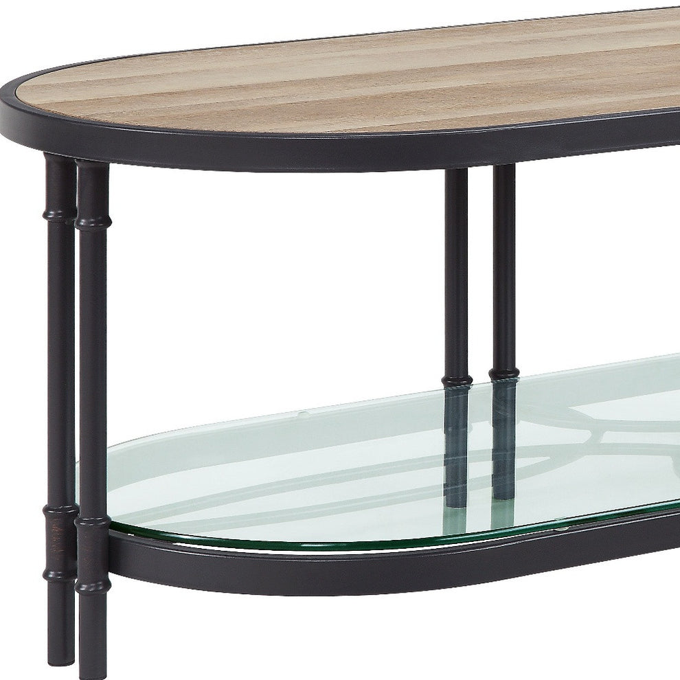 Natural Metal Oval Sled Coffee Table With Shelf By Homeroots | Coffee Tables | Modishstore - 5