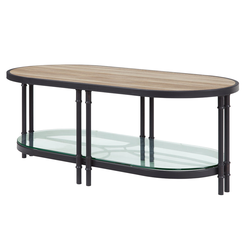 Natural Metal Oval Sled Coffee Table With Shelf By Homeroots | Coffee Tables | Modishstore - 3