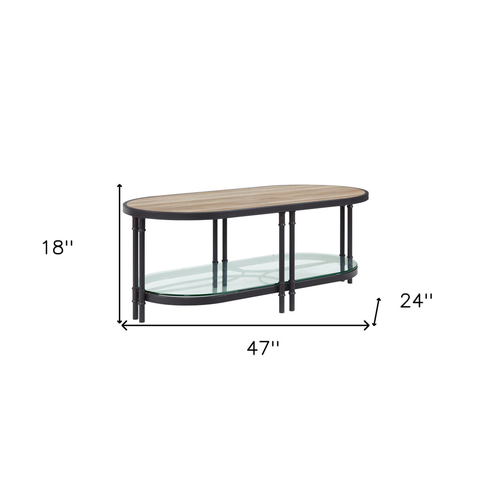 Natural Metal Oval Sled Coffee Table With Shelf By Homeroots | Coffee Tables | Modishstore - 6