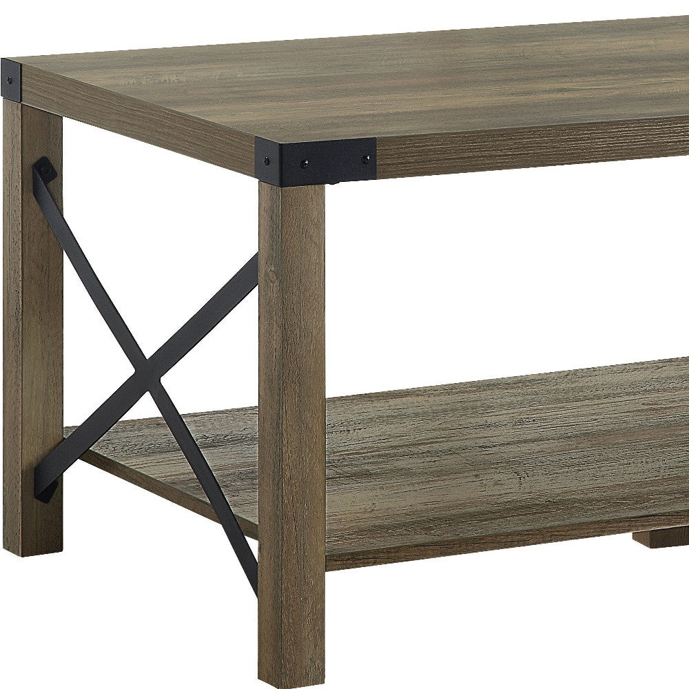 Oak Wood Coffee Table With Shelf By Homeroots | Coffee Tables | Modishstore - 4