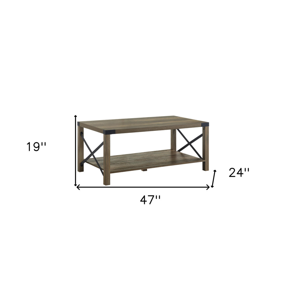 Oak Wood Coffee Table With Shelf By Homeroots | Coffee Tables | Modishstore - 6